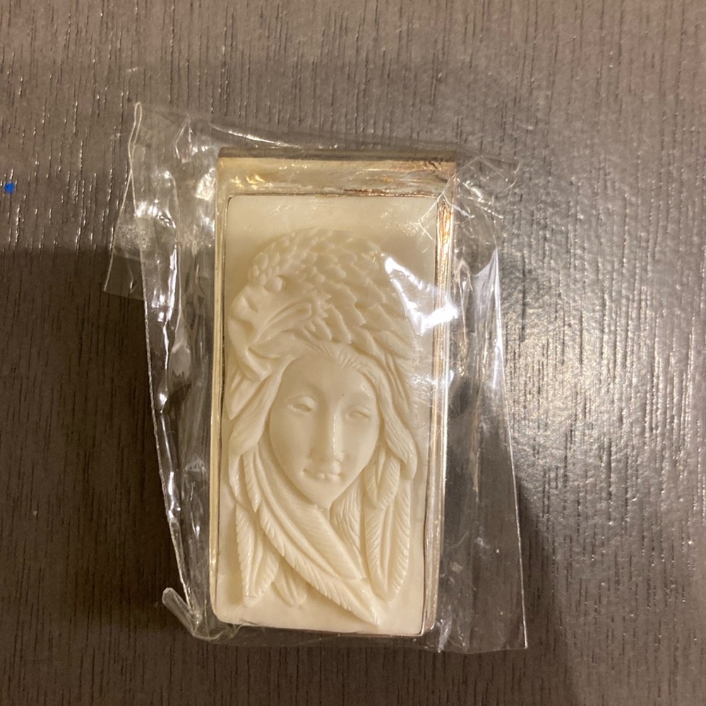 Ivory Silver Native American Woman With Eagle Spirit Money Clip